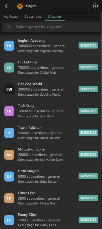 Pages you can create and follow in Sunday English